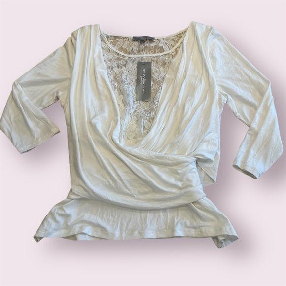 NY Collection Tops - NWT NY Collection Womens White Lace Wrap LongSleeve Blouse Gypsy Fairy Lagenlook